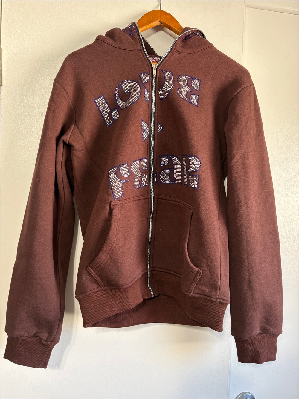 Love > Fear y2k Rhinestone Full Zip Sweatshirt
